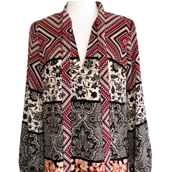 Maggy London Dress 3/4 Sleeve Mixed Print V-Neck Tie Dress Size 4 - Picture 4 of 16
